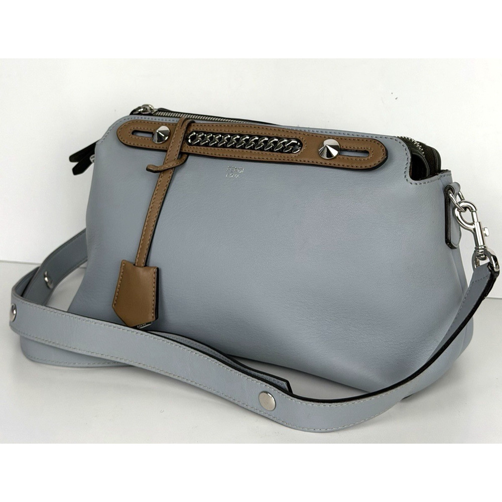 Fendi By The Way Boston Bag Medium Studded Tote Bag in Blue Leather S17